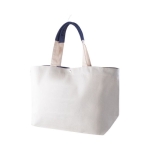 Gerecycled katoenen tas met drukknoopsluiting 280 g/m2 kleur marineblauw tweede weergave