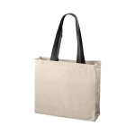 Fairtrade katoenen tas met lange zwarte handvatten 280 g/m2 kleur zwart tweede weergave