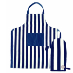 Set van schort en barbecuehandschoen met strepenpatroon Segaform kleur wit/blauw