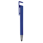 Plastic pen met stylus en telefoonhouder met blauwe inkt kleur blauw derde weergave