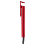 Plastic pen met stylus en telefoonhouder met blauwe inkt kleur rood derde weergave