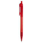 Transparante plastic pen met detail op de drukknop kleur doorzichtig rood derde weergave