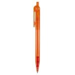 Transparante plastic pen met detail op de drukknop kleur doorzichtig oranje derde weergave