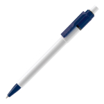 Witte pen met gekleurde details op de punt en clip gemaakt in de EU kleur donkerblauw