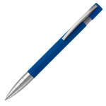 Aluminium pen met zachte grip en metalen punt kleur donkerblauw