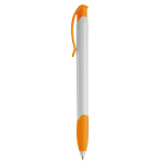 Witte plastic pen met gekleurde gebogen clip gemaakt in de EU kleur oranje derde weergave