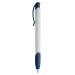 Witte plastic pen met gekleurde gebogen clip gemaakt in de EU kleur donkerblauw derde weergave