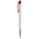 Witte plastic pen met details op de drukknop kleur rood derde weergave