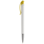 Witte plastic pen met details op de drukknop kleur geel derde weergave