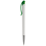 Witte plastic pen met details op de drukknop kleur groen derde weergave