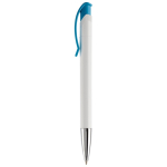 Witte plastic pen met details op de drukknop kleur turkoois derde weergave