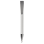 Witte plastic pen met details op de drukknop kleur zilver tweede weergave