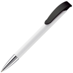 Witte plastic pen met details op de drukknop kleur wit/zwart