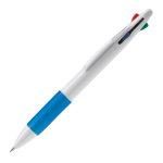 Multifunctionele pen 4-in-1 met gekleurde grip kleur wit/blauw