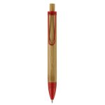 Bamboe pen met metalen clip in kleuren kleur rood tweede weergave