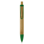 Bamboe pen met metalen clip in kleuren kleur groen tweede weergave