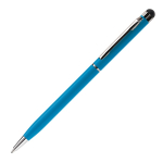 Dunne metalen pen in levendige kleuren met zwarte stylus kleur blauw