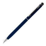 Dunne metalen pen in levendige kleuren met zwarte stylus kleur donkerblauw