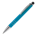 Kleine aluminium pen in levendige kleuren met zwarte stylus kleur blauw