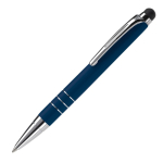 Kleine aluminium pen in levendige kleuren met zwarte stylus kleur donkerblauw