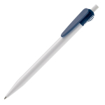 Witte plastic pen met origineel clipontwerp kleur donkerblauw