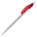 Witte plastic pen met gekleurde gebogen clip kleur rood