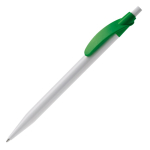 Witte plastic pen met gekleurde gebogen clip kleur groen