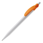 Witte plastic pen met gekleurde gebogen clip kleur oranje