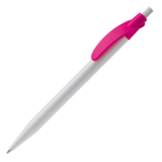 Witte plastic pen met gekleurde gebogen clip kleur roze