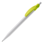 Witte plastic pen met gekleurde gebogen clip kleur lichtgroen