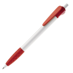 Witte pen met origineel clipontwerp en getextureerde grip kleur rood