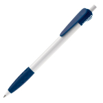 Witte pen met origineel clipontwerp en getextureerde grip kleur donkerblauw