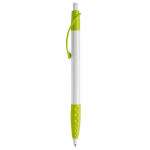 Witte pen met gekleurde details en getextureerde grip kleur lichtgroen derde weergave