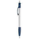 Witte pen met gekleurde details en getextureerde grip kleur donkerblauw derde weergave