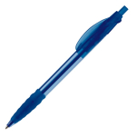 Transparante plastic pen met rubberen grip gemaakt in de EU kleur doorzichtig blauw