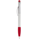 Plastic pen met stylus en gekleurde getextureerde grip kleur rood derde weergave