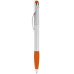 Plastic pen met stylus en gekleurde getextureerde grip kleur oranje derde weergave