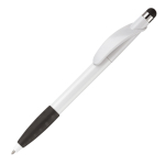 Plastic pen met stylus en gekleurde getextureerde grip kleur wit/zwart