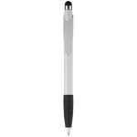 Plastic pen met stylus en gekleurde getextureerde grip kleur wit/zwart tweede weergave