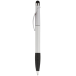 Plastic pen met stylus en gekleurde getextureerde grip kleur wit/zwart derde weergave