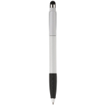 Plastic pen met stylus en gekleurde getextureerde grip kleur wit/zwart vierde weergave