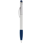 Plastic pen met stylus en gekleurde getextureerde grip kleur donkerblauw derde weergave