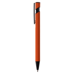 Metalen pen met matte rubberen afwerking kleur oranje derde weergave