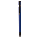 Metalen pen met matte rubberen afwerking kleur donkerblauw tweede weergave