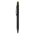 Metalen pen met gekleurde stylus en gegraveerd logo kleur limoen groen derde weergave