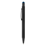 Metalen pen met gekleurde stylus en gegraveerd logo kleur donkerblauw derde weergave