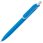 Gerecyclede plastic pen in kleuren met witte drukknop kleur blauw