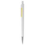 Witte plastic pen met subtiele kleurdetails kleur geel derde weergave