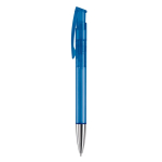 Transparante gekleurde plastic pen met metalen punt kleur doorzichtig blauw derde weergave