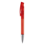 Transparante gekleurde plastic pen met metalen punt kleur doorzichtig rood derde weergave